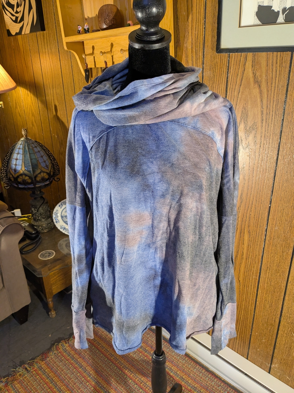 Tie-Dye Blue Cowl /Hood Pullover